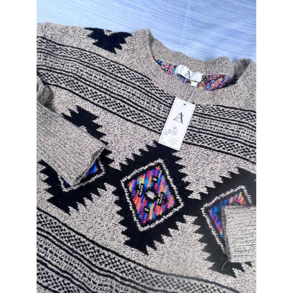 Vintage  AZ Womens Southwestern Fringed Poncho Sweater Tan Black Multi NEW